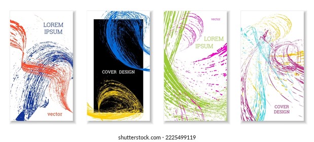 Drawn strokes, waves. Abstract cover. Set of 4 covers, vector.