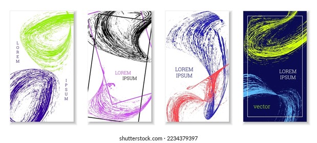 Golpes dibujados, olas. Cobertura abstracta. Conjunto de 4 cubiertas, vector.