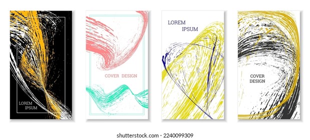 Golpes dibujados, olas. Cobertura abstracta. Conjunto de 4 cubiertas, vector.
