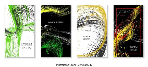 Drawn Strikes, Wellen. Abstrakter Deckel. Satz von 4 Covern, Vektorgrafik.