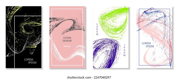 Golpes dibujados, olas. Cobertura abstracta. Conjunto de 4 cubiertas, vector.