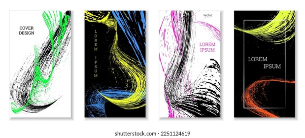 Golpes dibujados, olas. Cobertura abstracta. Conjunto de 4 cubiertas, vector.