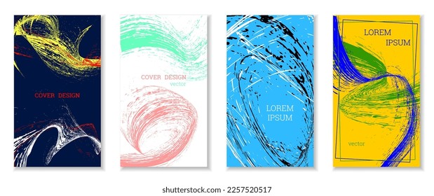 Drawn strokes, waves. Abstract cover. Set of 4 covers, vector.