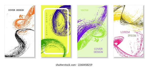 Drawn strokes, waves. Abstract cover. Set of 4 covers, vector.