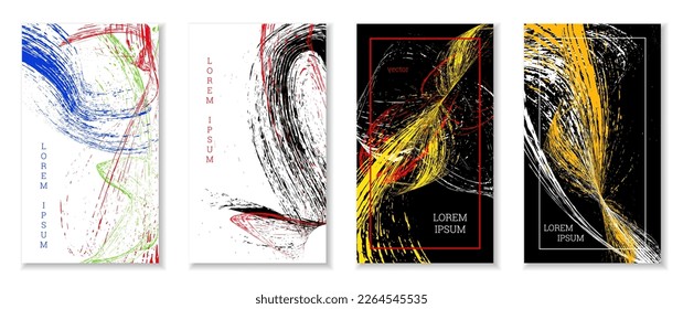 Drawn strokes, waves. Abstract cover. Set of 4 covers, vector.