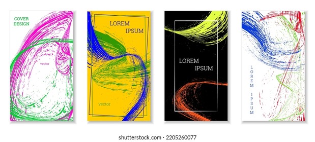 Drawn strokes or waves. Set of 4 covers. EPS vector abstract cover design.