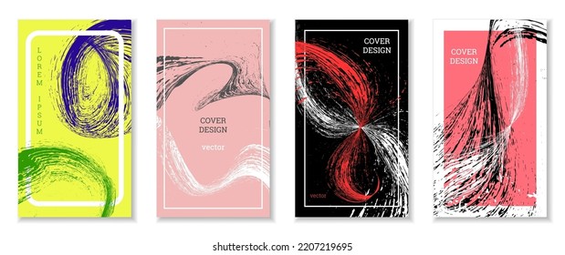 Drawn strokes or waves. Set of 4 covers. EPS vector abstract cover design.