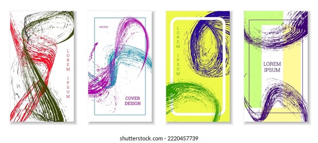 Drawn strokes or waves. Set of 4 covers. EPS vector abstract cover design.