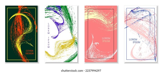 Drawn strokes or waves. Set of 4 covers. EPS vector abstract cover design.