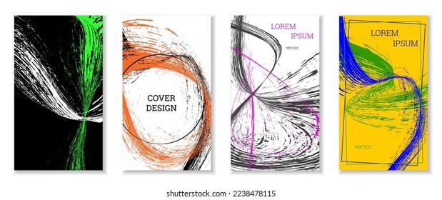 Drawn strokes or waves. Set of 4 covers. EPS vector abstract cover design.