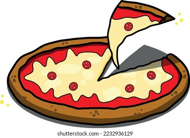 Drawn style of  a pepperoni Pizza, icon style