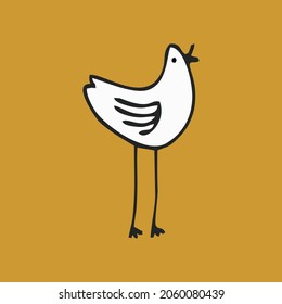 Drawn stylized bird on brown background 