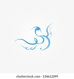 Drawn stylized blue swan