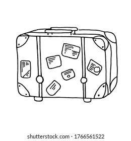 Drawn suitcase. Black and white vector image. Idea for website, logo, icon, print. Isolated on a white background.