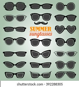 Drawn summer sunglasses vector set. Retro hipsters style.