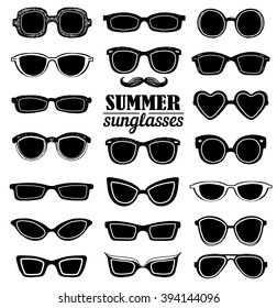 Drawn Summer Sunglasses Vector Set. Retro Hipsters Style.