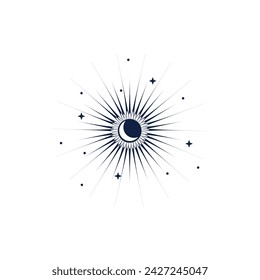 Drawn Sun and stars on white background. Astrology concept