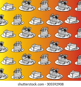 Drawn sweets, cakes, pastries, beautiful advertisement for a sweet cafe menu of the day, good mood, wedding, party, t-shirt, textile