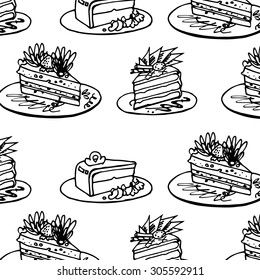Drawn sweets, cakes, pastries, beautiful advertisement for a sweet cafe menu of the day, good mood, wedding, party, t-shirt, textile