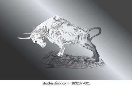 Drawn symbol of the upcoming 2021 Chinese New Years bull forward