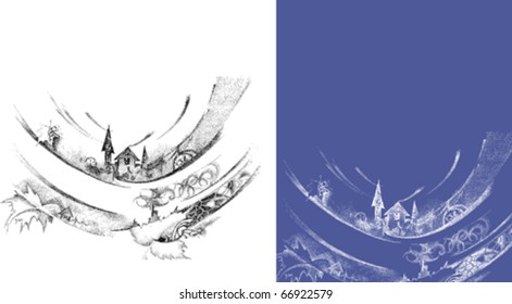 drawn tale town on the white background