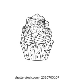 Drawn tasty cupcake on white background
