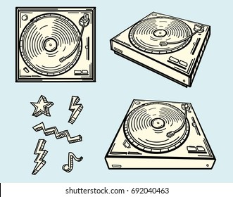 Drawn turntables and funky symbols