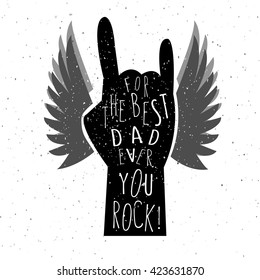 Drawn typography poster. Hand with signature "The best dad ever" on textured background for postcard or print. Inspirational vector typography. Father's day card. lettering t-shirt design