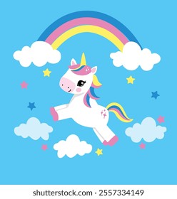 and Drawn Unicorn Cute Kids Illustration Vector, Trendy design for fashion graphics, t-shirt prints, posters, stickers