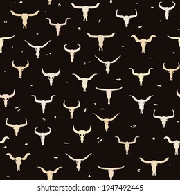 Drawn Unique Cow Skulls Western Seamless Pattern