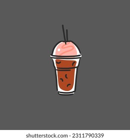 Drawn vector abstract graphic doodle simple minimalistic line illustration collection with brewing coffee,preparing coffee drink. Coffee vector drawing icon.Coffee drink in plastic cup design concept.
