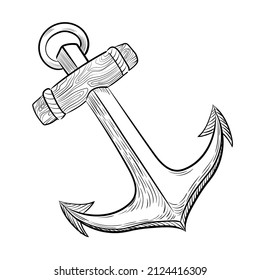 Drawn vector anchor illustration in cartoon style for tattoo, print, etc.