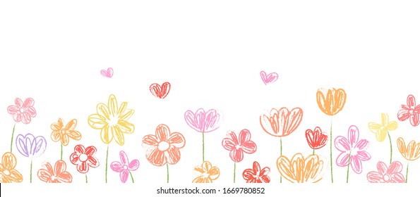Drawn vector banner  of beautiful flower for spring season.Sketch brush.Doodle kid style.