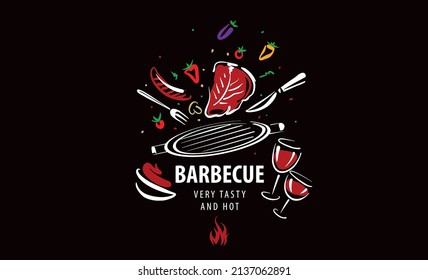 Drawn vector barbecue isolated on black background