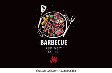 Drawn vector barbecue isolated on black background