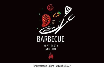 Drawn Vector Barbecue Isolated On Black Stock Vector (Royalty Free ...