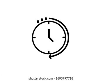 Drawn vector black line clock time circle arrow run around, flat icon clock design 