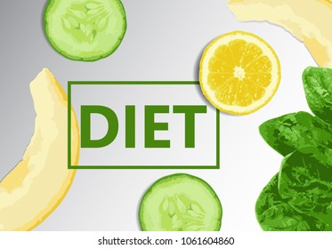 drawn vector dietary melon, cucumber, lemon, spinach