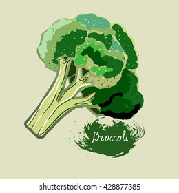 drawn in vector frash broccoli with signature