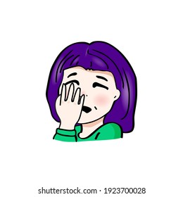 drawn vector girl crying, sad, suffering, girl with purple hair