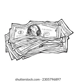 Drawn vector illustration. Doodle design elements. Finance, payments, banks, cash.
