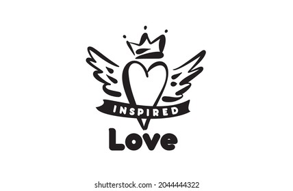 Drawn vector illustration of a heart and wings on a white background