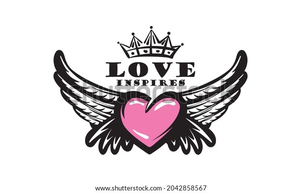 Drawn Vector Illustration Heart Wings On Stock Vector Royalty Free 2042858567 Shutterstock