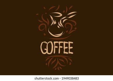 Drawn vector logo for making coffee on a dark background