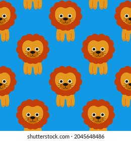 Drawn vector pattern of cute funny lion. Isolated objects. Can be used for printing on T-shirts, children's clothing, fashion designs. Cute and funny poster.