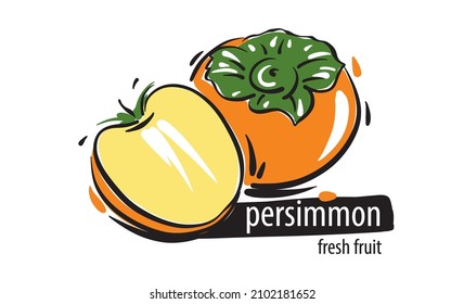 Drawn vector persimmon on a white background