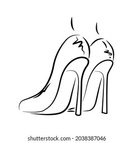 Drawn vector shoes. Black line on white background 