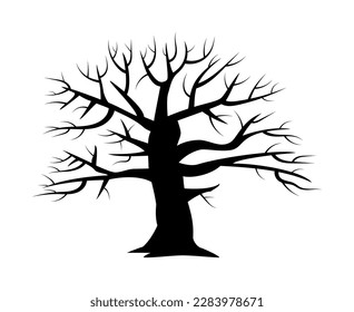 Silueta vectorial dibujada del tronco de roble. Naturaleza y ecología. Silueta vectorial aislada de tronco de roble sobre fondo blanco para redes sociales, afiches, tarjetas y más. Ilustración vectorial.