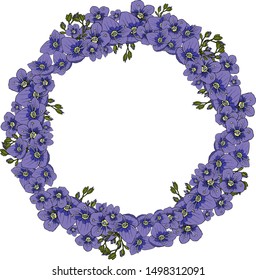 drawn vector wreath of blue and pink flowers.Hand drawn artwork. Flower Floral Wreath Frame Flat Illustration