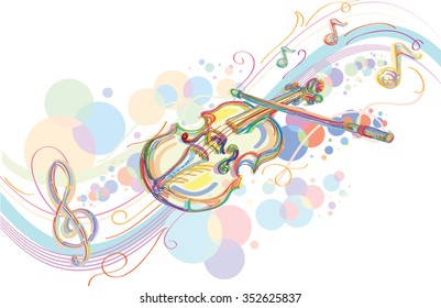 Drawn violin and musical notes